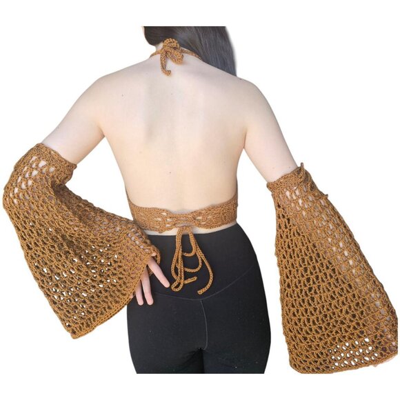 🧶 Handmade Crochet Halter Top + Mesh Sleeves‎ Set 🧶 - Picture 4 of 5